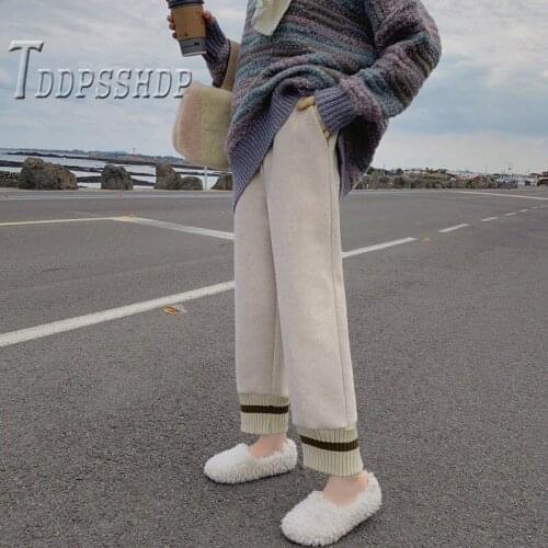 2019 Autumn Winter Woolen Women Pants Korean Pocket Female Trousers