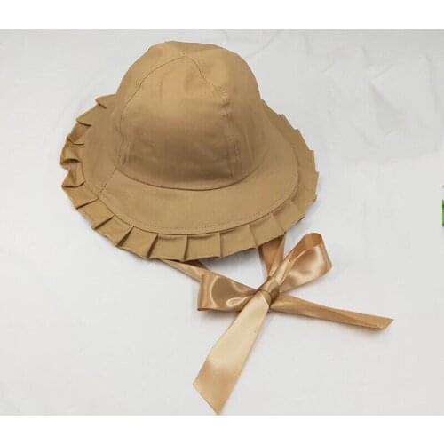 Bucket Hats For Women Sweet Ruffles Wide Brim Hat With Long Ribbon Fisherman Cap Fashion Cotton Solid Color Hats шляпа женская