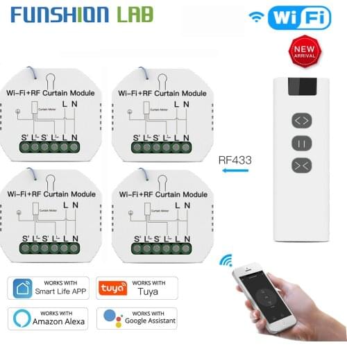 Funshion WiFi RF433 Blinds Curtain Switch for Electric Roller Shutter Sunscreen Tuya Smart Life Google Home Alexa Smart Home