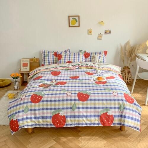 Cartoon Color Stripe Pattern Duvet Cover 220x240 Pillowcase 3Pcs,Strawberry Pattern175x220 Quilt Cover,King Blanket Cover