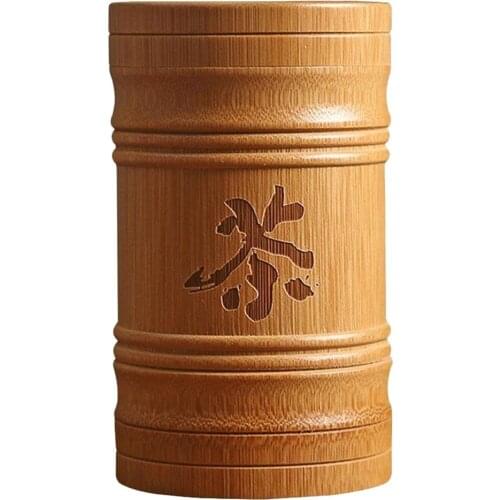 Portable Bamboo Sealed Tea Canister With Chinese Tea Character Natural Tea Storage Box Tea Container