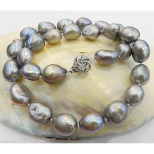 Amazing! 10-12mm south sea Natural gray baroque Fresh water Pearls Necklace