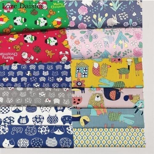 Cartoon GREEN RED GRAY YELLOW PINK Christmas Snowman Gift Cat Rabbit Rose Animal 100% cotton fabric For Patchwork quit Clothes