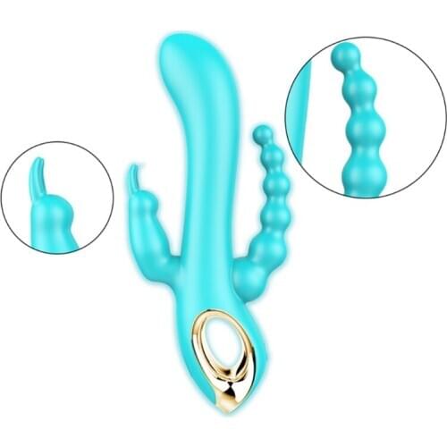Silicone Cli-t Stimulator Massager 3 in 1 G-Spot Rabbit Anal Dildo Vibrator with 10 Vibrating Modes Couple Sex Toys