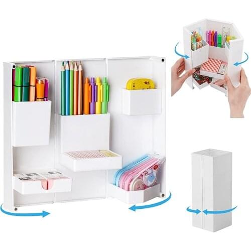Foldable Desk Makeup Organizer Box Pencil Cases Pen Holder Case Storage Makeup Boxes Organizer Stand For Pens Home Office
