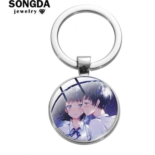 SONGDA Classic Anime Movie Your Name Kimi No Na Wa Key Chain Japanese Cute Figures Glass Cabochon Pendant Bag Charm Car Keychain