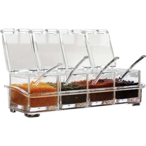 Spice Team 4 Compartments With Spoon Acrylic Spice Team