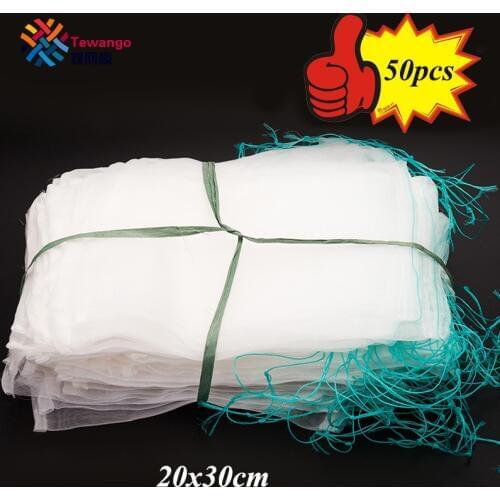 Tewango 50PCS-Pack 20*30cm Nylon Drawstring Bag Garden Plant Grow Bags Vegetable Fruit Pest Control Cover Bird Protect Big Sale