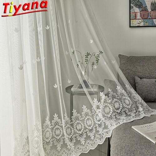 European-Style Beautiful Embroidery Tulle Curtains for Living Room Geometric Embroidery Window Screens for Bedroom X-HM469*VT