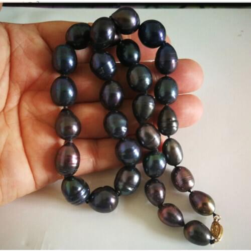 Vintage 10-12 mm 100% natural Tahitian black pearl necklace 18 "