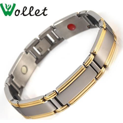 Wollet Jewelry 5 in 1 Bio Magnetic Titanium Bracelet for Men Gold Color Health Care Healing Energy Simple Magnet Infrared Ion