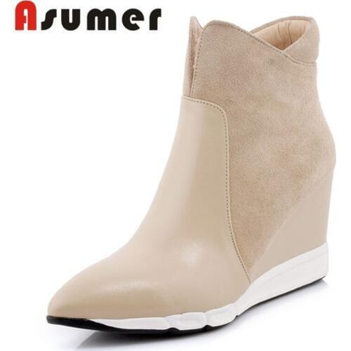 ASUMER NEW 2020 fashion shallow ankle boots for women high quality autumn boots pointed toe zipper genuine leather boots