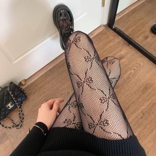 One Size Women Drawstring Female Pantyhose Moon/ Skull/ Bowknot Patterns Sexy Hollow Out Stockings breathable Casual Style Tight