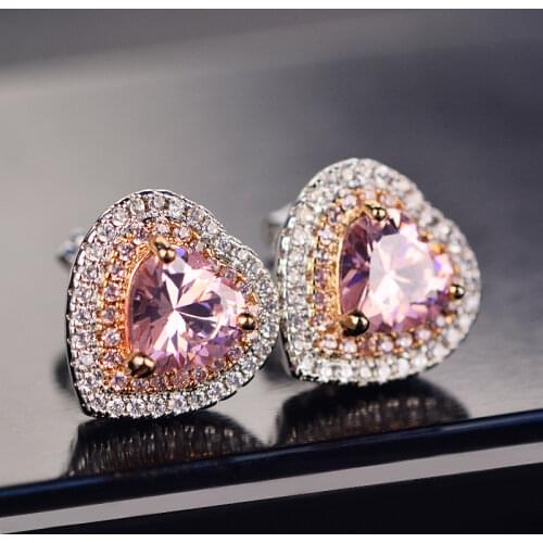 Charms Heart Shape Womens Earrings 925 Sterling Silver Jewelry Stud Earrings Spinel Gemstone Fashion Wedding Engagement Jewelry