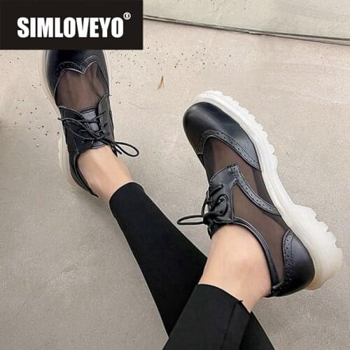 SIMLOVEYO New 2021 Women Flat Shoes Round Toe 3cm Lace-Up Patchwork Mesh Stylish Vintage Big Size 34-43 Casual Date Summer A3890