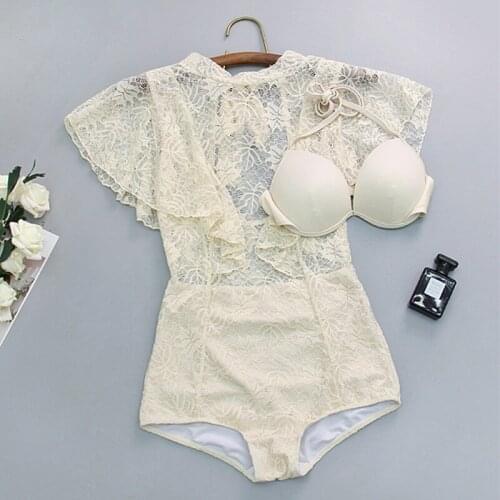 Conjoined sexy lace 2020 new swimsuit female belly senior fashion bubble hot spring bathing suit in winter