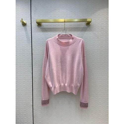 2021 women fashion Rhinestone stitching loose wool sweater TC210804