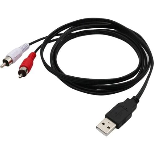 1.5M Usb A Male To 2X Rca Phono Male Av Cable Lead Pc Tv Aux o Video Adapter