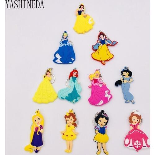 1PCS Cartoon Character Princess Key Chain 3D Double Side Key Ring Lovely PVC Anime Figure Keychain Kid Toy Key Holder Trinket