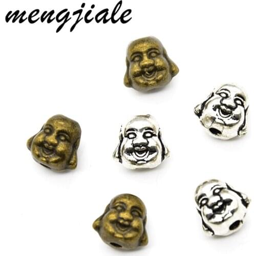10pcs Two Color Buddha Head Beads Charms Zinc Alloy Metal Spacer Loose Beads For DIY Bracelet Jewelry Accessories Making 10*10mm