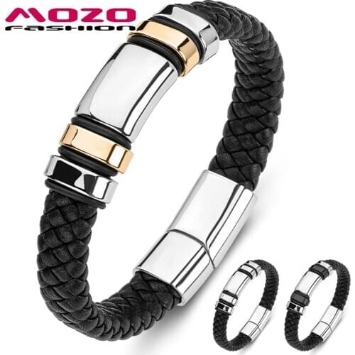 2020 Men Bracelet Braided Rope Chain Stainless Steel Trendy Punk Genuine Leather Bangle Women Jewelry