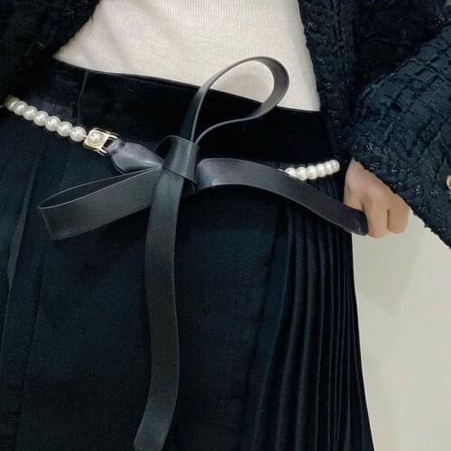 2021New fashion charei Metal chain waist chain for ladies versatile pearl decorative leather belt women with dress pants skirt