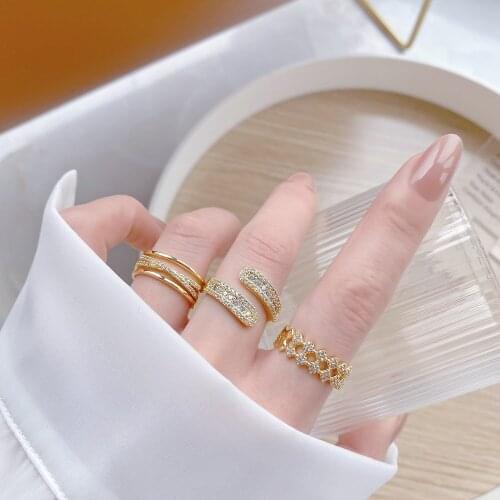 2021 New Fashion Brand Jewelry Luxury Crystal Geometric Adjustable Rings for Women Delicate Gift Engagement Rings
