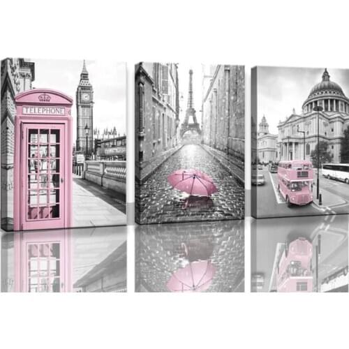 3 Piece Pink Theme Bus and Umbrella City Diamond embroidery Diamond Painting Mosaic Triptych 5d Picture Landscape Art MM149
