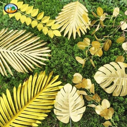 5pcs Gold Artificial Turtle Leaves Scattered Tail Leaf for Wedding Birthday Party Decoration Home Garden Fake Palm Leaf Supplies