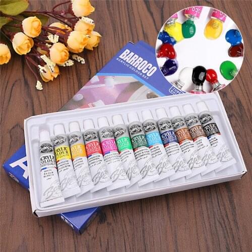 6 ML 12 Color Professional Acrylic Paint Watercolor Set Hand Wall Painting Brush