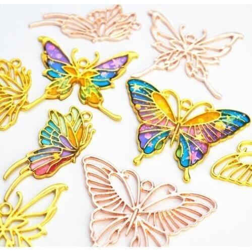 6Pcs Gold Butterfly Metal Frame Pendant Open Bezel Setting Exquisite Hollow UV Resin Glue Border DIY Jewelry Accessories Gifts