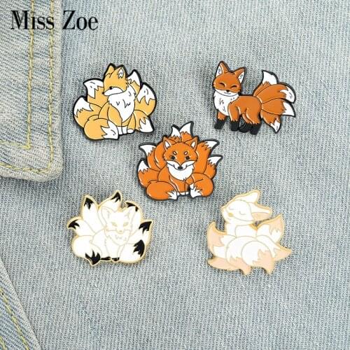 Nine Tailed Fox Enamel Pins Custom Cute Animal Brooch Lapel Badge Bag Cartoon Jewelry Gift for Kids Friends