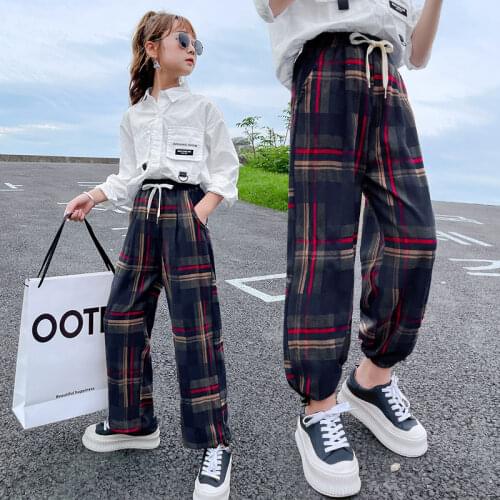 Pants For Girls Casual Style Girl Spring Autumn Pants Kids Fashion Red Blue Plaid Trousers 5 7 9 11 13 14 Years Teenage Clothes