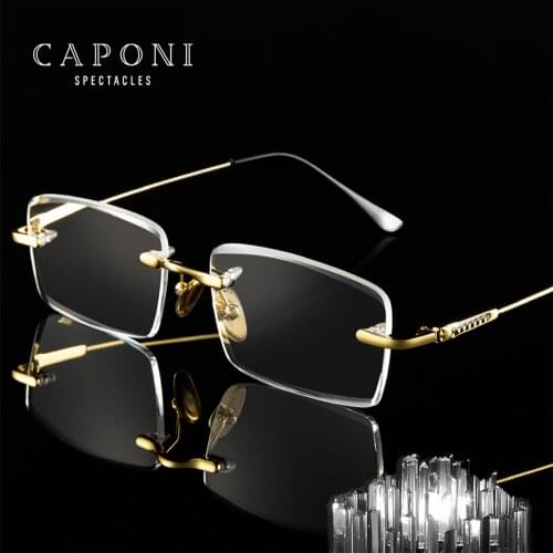 CAPONI Crystal Reading Glasses High Quality Rimless Mens Eyeglasses Clear Vision Original Brand Designer Optical Glasses LH8006