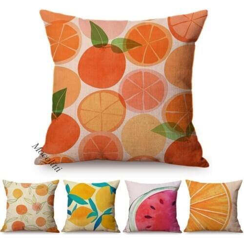 Water Color Orchard Style Sofa Pillow Case Tropical Fruit Lemon Citrus Painting Linen Decorative Square Cushion Cover Kussenhoes