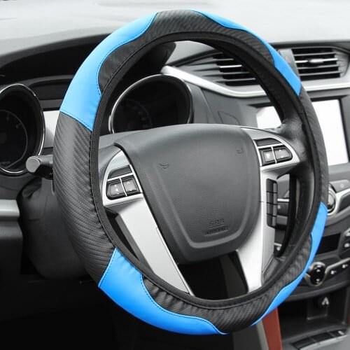 Car Steering Wheel Cover Breathable Anti Slip PU Leather Steering Covers Suitable 37-38cm Auto Decoration Carbon Fiber