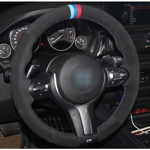 Black Suede Car Steering Wheel Cover for BMW F87 M2 F80 M3 F82 M4 M5 F12 F13 M6 F85 X5 M F86 X6 M F33 F30 M Sport
