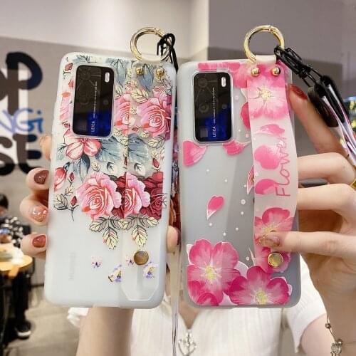 Flower Soft TPU Case For Huawei Mate 40 30 20 10 P30 P40 P20 Lite E P Smart Plus 2019 Pro Relief Floral Phone Wristband Case