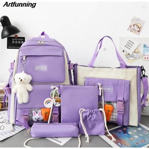 Artfunning Children School Bags For Girls Boys teenager travel Backpack Kids schoolbag School backpack Kids Satchel mochila 5set