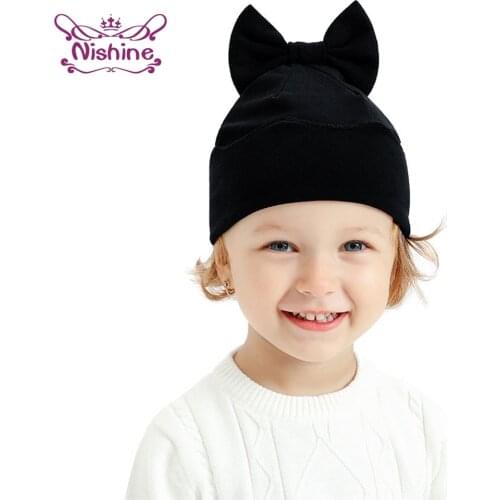 Nishine Double Layer Thickened Knitting Cotton Newborn Hat and Glove Set Solid Color Bowknot Infant Caps Warm Mitten Photo Props