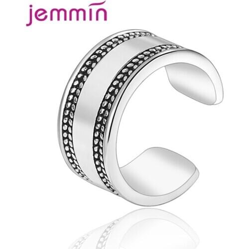 European Style 925 Sterling Silver Vintage Leaf Wide Opening Rings for Women Men Simple Adjustable Finger Ring Jewelry Gifts