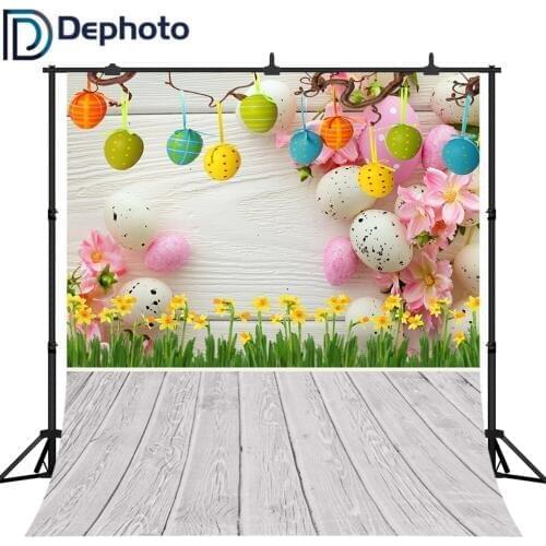 Dephoto Spring Easter Photography Backdrop Yellow Flowers Eggs Wood Floor Kids Adult Portraits Photo Background Studio Props