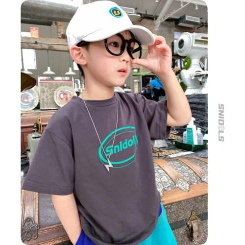 Baby Boys T Shirts 2021 Summer Childrens Fashion Letter Print Tops Boys Korean Cotton Loose Short Sleeve T-shirts Kids Clothes
