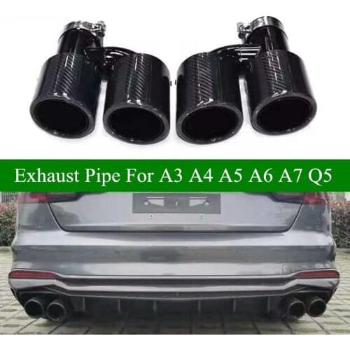 Pair Full Glossy Black Exhaust Muffler Pipe For Audi A3 A4 A5 A6 A7 Q5 Update S4 S5 S6 S7 Carbon Exhausts Tips Car Styling