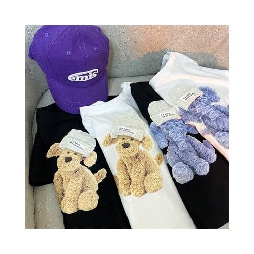 Boys and Girls Cotton Short-sleeved T-shirt 2021 Summer New Childrens Cartoon Bear T Shirt Baby Half-sleeved Korean Top Tees