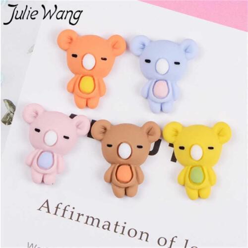 Julie Wang 20PCS Resin Cartoon Koala Charms Animal Random Mixed Colors Flat Back Pendants Jewelry Making Accessory Decor