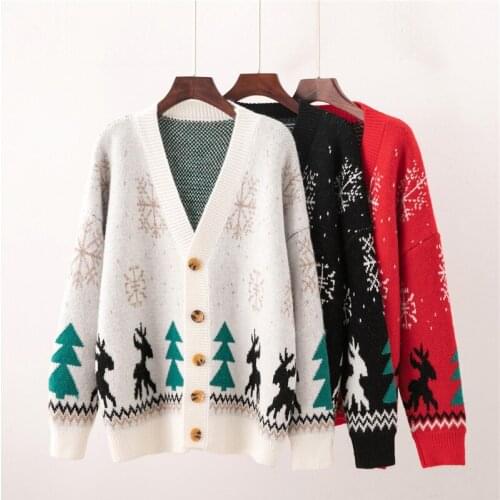 2020 New V-Neck Lazy Christmas Sweater Womens Thick And Loose Outer Wear Korean Knitted Cardigan All-Match Sweater Jacket