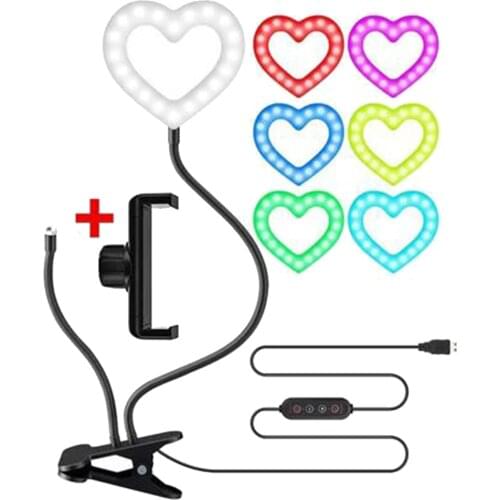 Ring Light Heart Shaped RGB with Phone Holder Stand Selfie Video Photography Fill Lamps for Youtube Live Studio Streaming