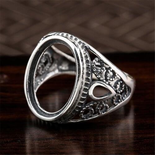 Ring Setting for 12x16mm Oval Cabochons Ring Blank Thai Sterling Silver Adjustable Band Ring Base JZ0073