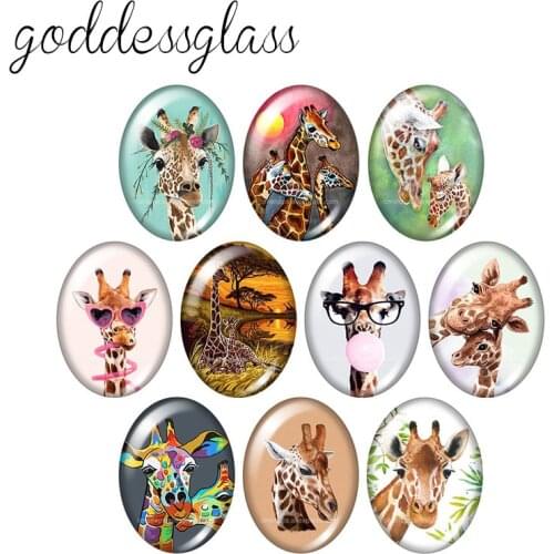 Cute giraffe Fashion giraffes 10pcs mixed 13x18mm/18x25mm/30x40mm Oval photo glass cabochon demo flat back Making findings